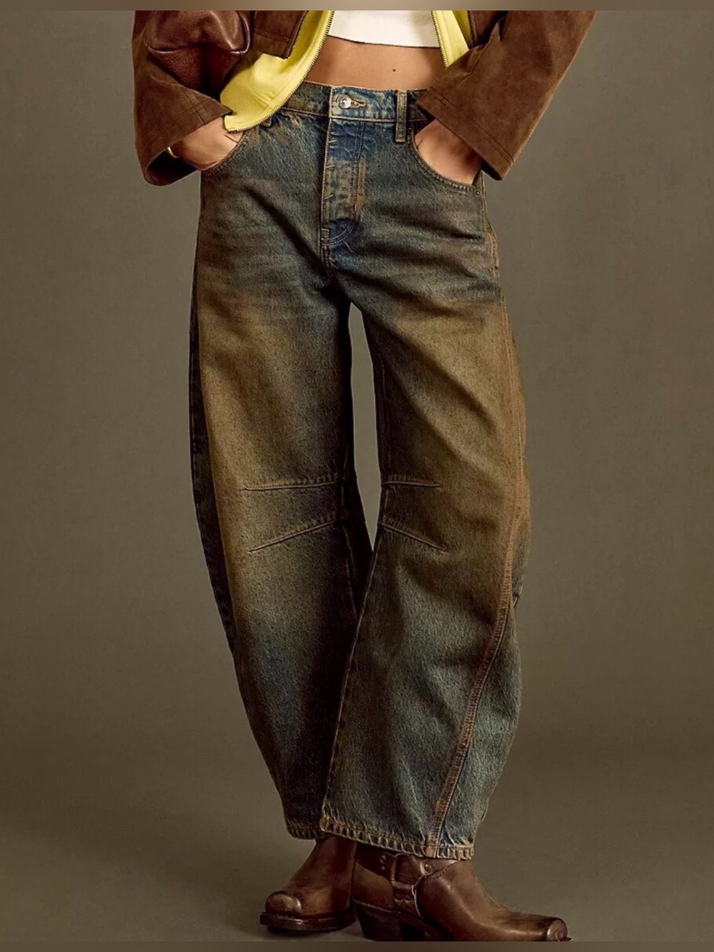 FREE PEOPLE Good Luck Barrel-Leg Jeans - Denim size 29